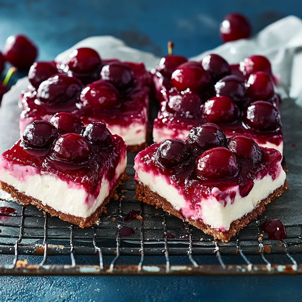 Zwei Stücke Cherry Cheesecake auf einem Draht.