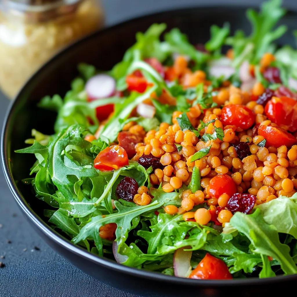 Ein schönes Salat mit grünen Blattsalaten, Tomaten, Zwiebeln und einer Sauce in einem schwarzen Behälter.