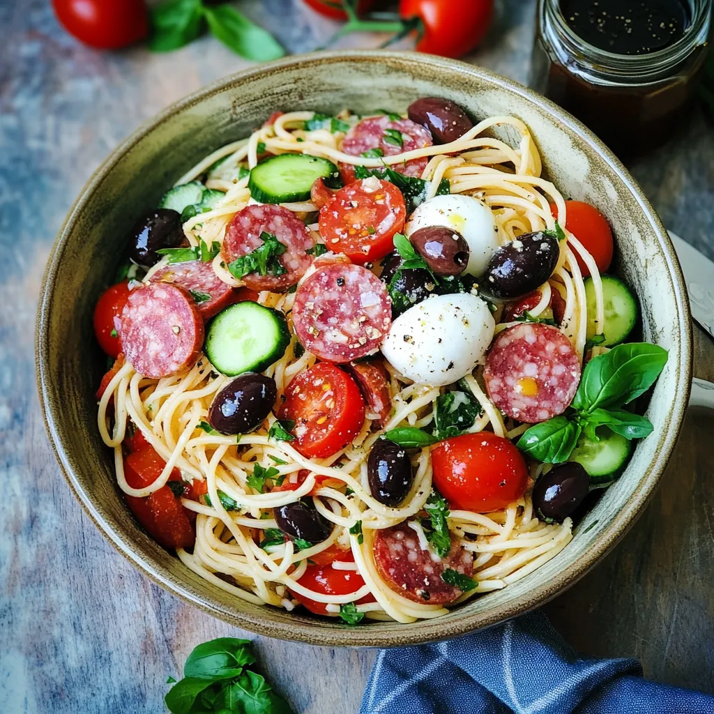 Ein Bogen Spaghetti mit Tomaten, Zucchini, Oregano und Eiern.