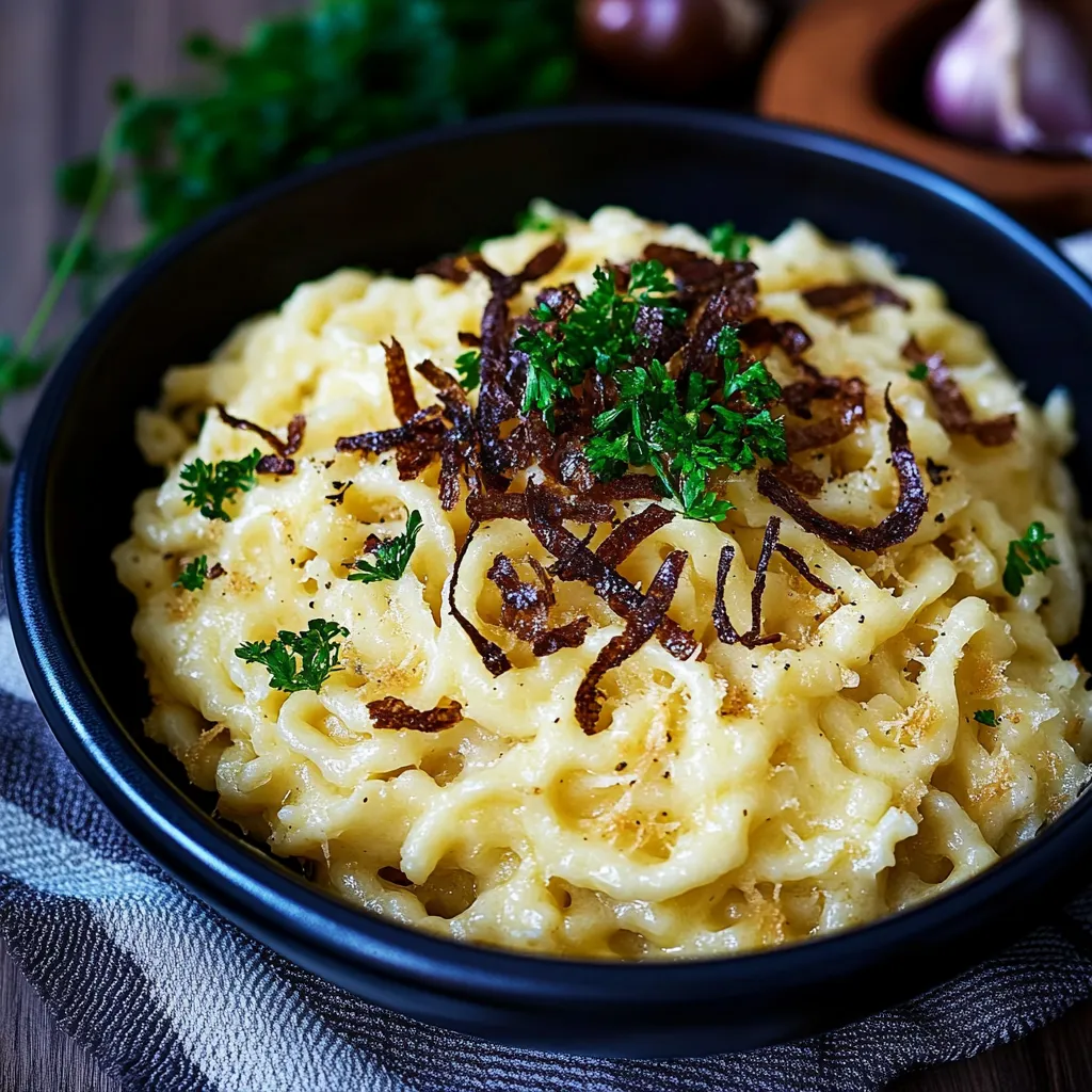 Ein Schälchen mit macaroni und broccoli.