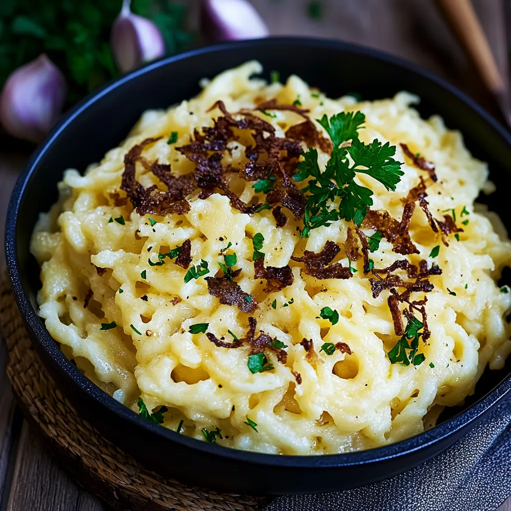 Ein schönes, knuspriges Reisgericht mit Zwiebeln, Knoblauch und Parmesan.
