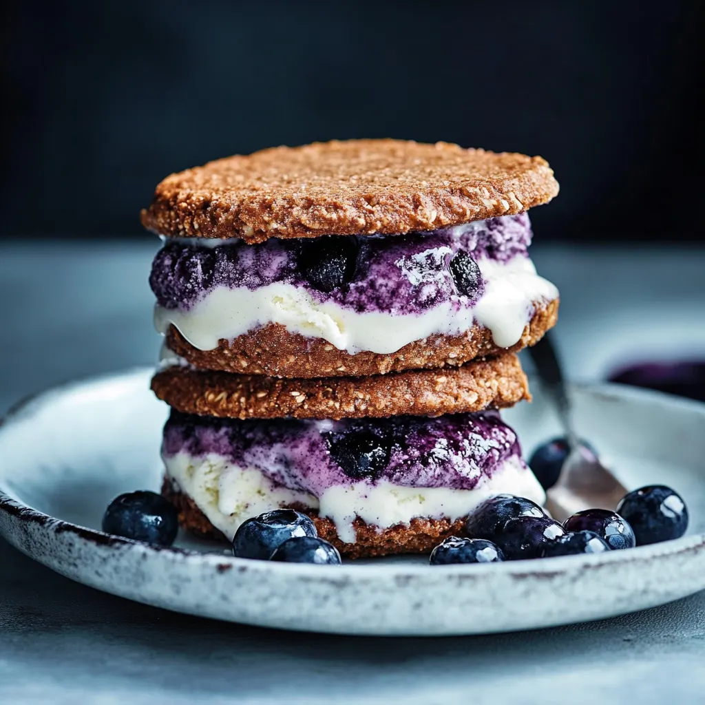 Eine Platte mit drei Sandwiches, die aus Baguette und Blaubeeren bestehen.