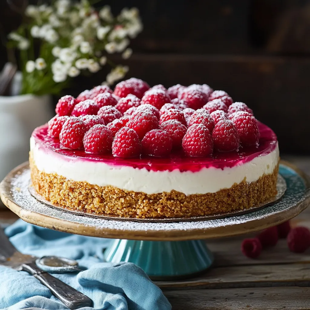Eine Raspberry-Kuche mit geraspeltem Zucker auf einem Holzplatter.