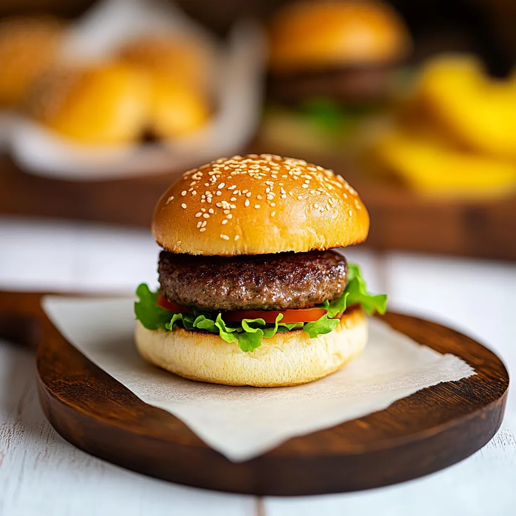 Ein Hamburger mit Tomaten und Lettuce auf einem Holzbrett.