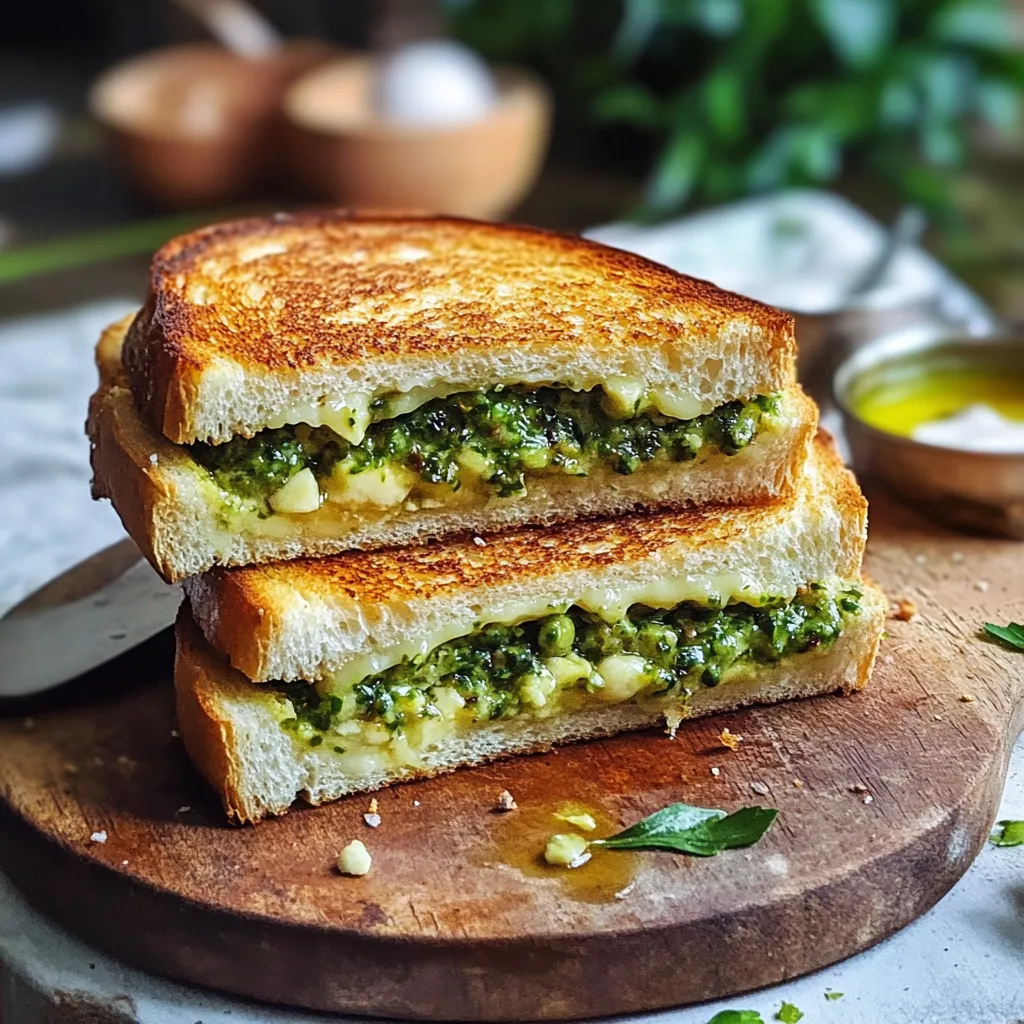 Zwei Toastbrot mit grünem Garnis auf einem Tisch.