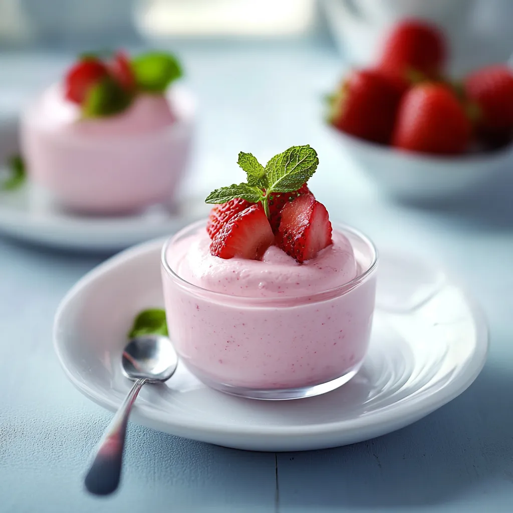 Ein Glas mit Pink-Creme und Strawberries auf einem Tisch.