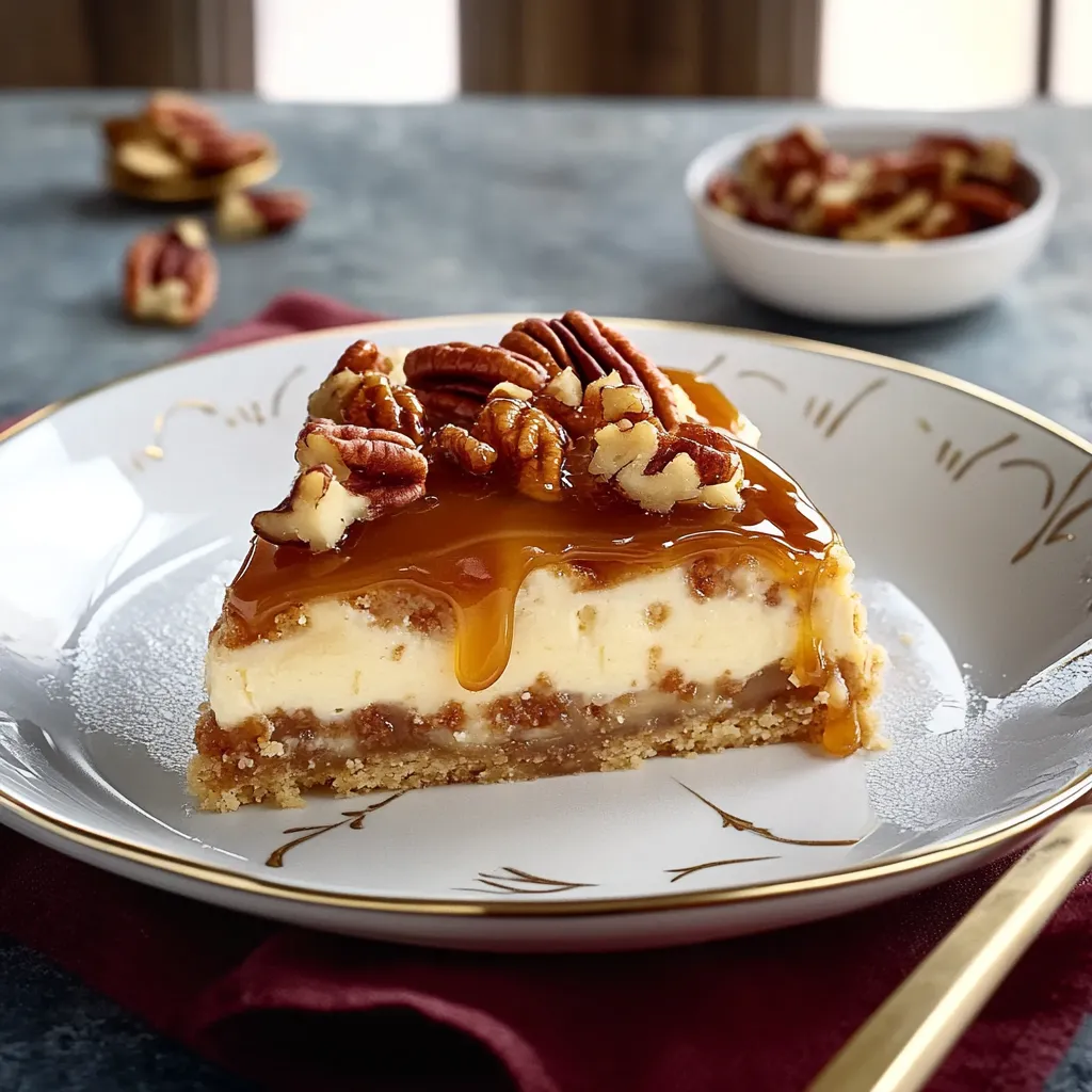 Eine Platte mit einem Stück Käse, das mit Walnüssen und Caramel garniert ist.