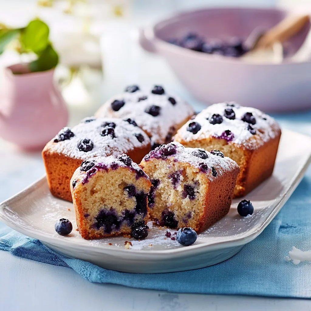 Ein weißer Teller mit blauen Beeren und weißem Zucker.