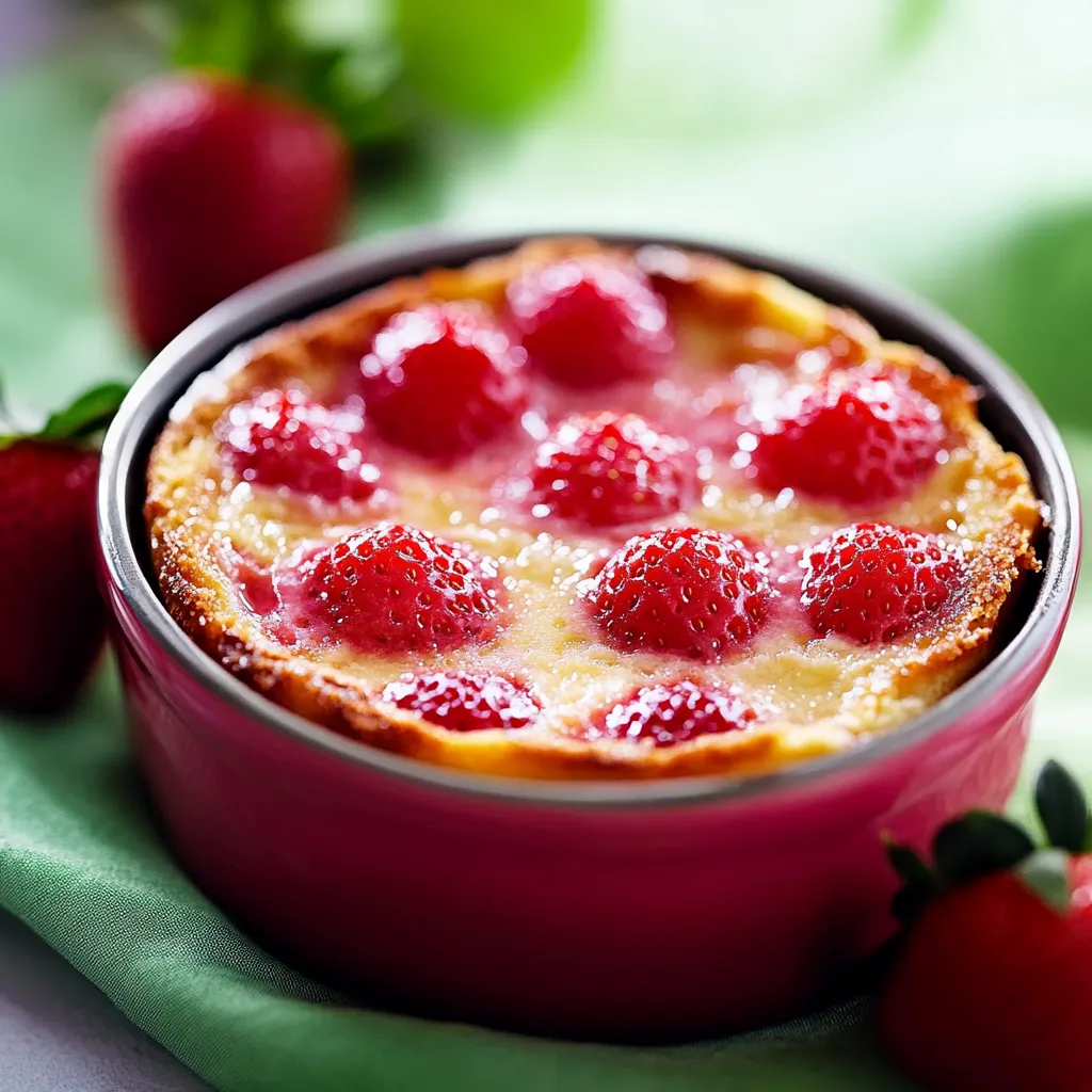 Ein Glas mit einer Strawberry-Kuche, die mit Strawberries und Zucker garniert ist.