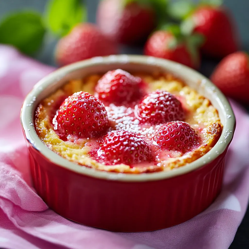 Ein Glas mit einer Strawberry-Topping-Konfekt-Torte auf einem Teller.