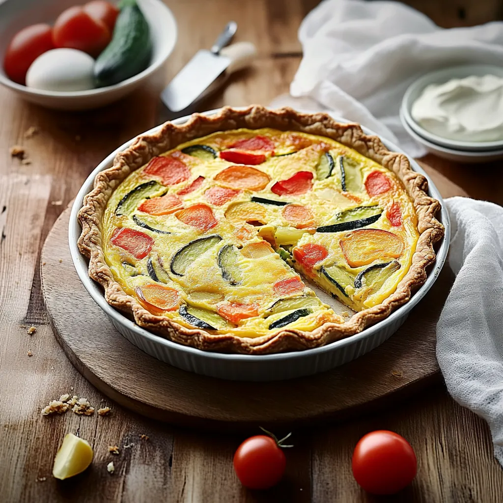 Eine Zucchini-Käse-Tarte auf einem Teller.
