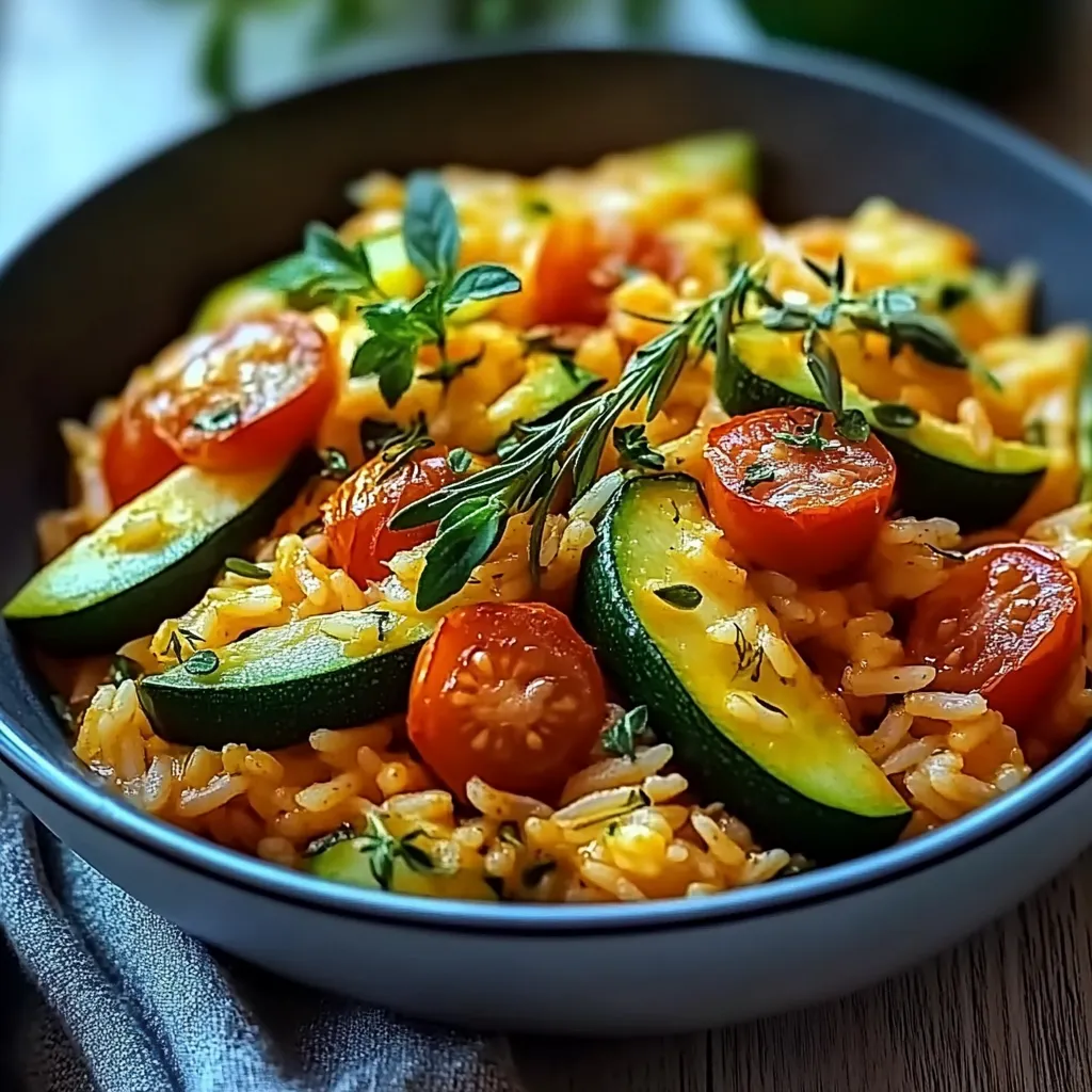 Ein Schälchen mit Reis und Zucchini.