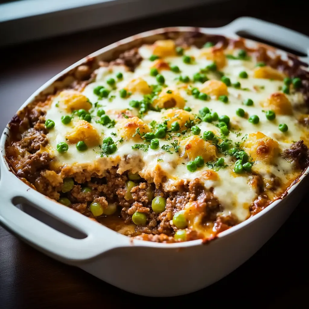 Ein weißer Teller mit einer Mischung aus Käse, Tofu und Peas.