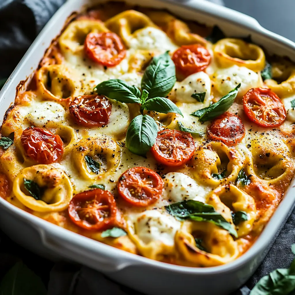 Ein weißer Teller mit einer Mischung aus Pasta, Tomaten, Spinat und Mozzarella.