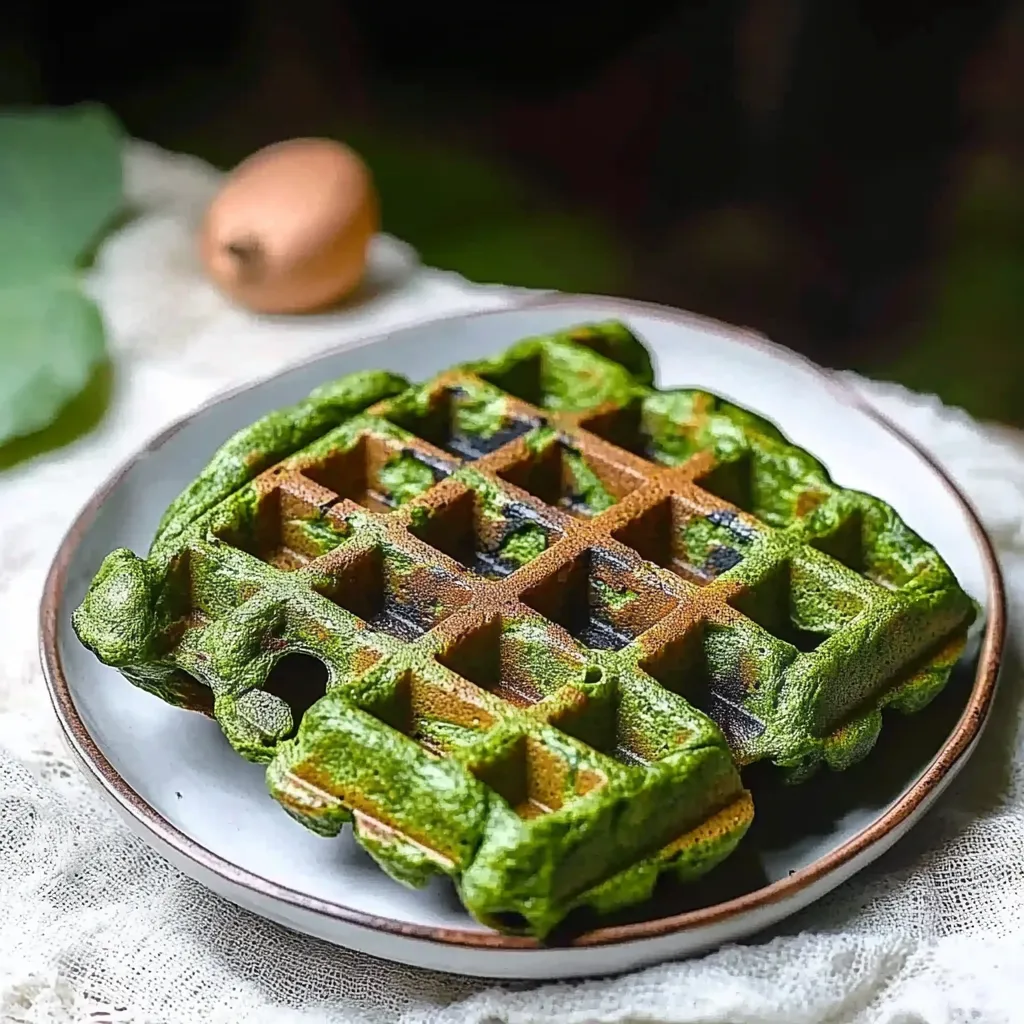 Ein Waffel mit grüner Farbe auf einem Teller.