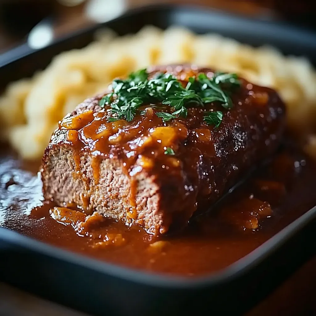 Ein Stück Rindfleisch in einer Schüssel, garniert mit Zwiebeln.