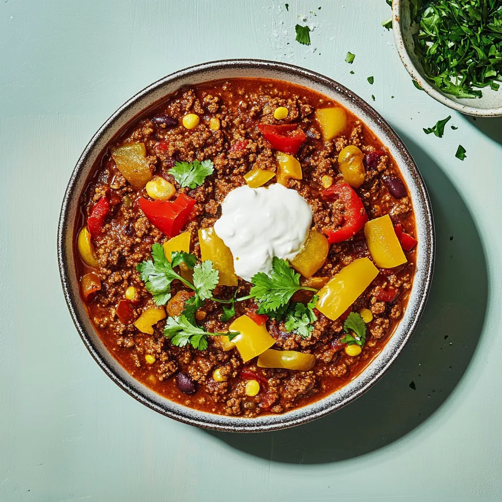 Ein Becher mit einer Mischung aus Kartoffeln, Tomaten, Paprika, Zwiebeln und Käse.