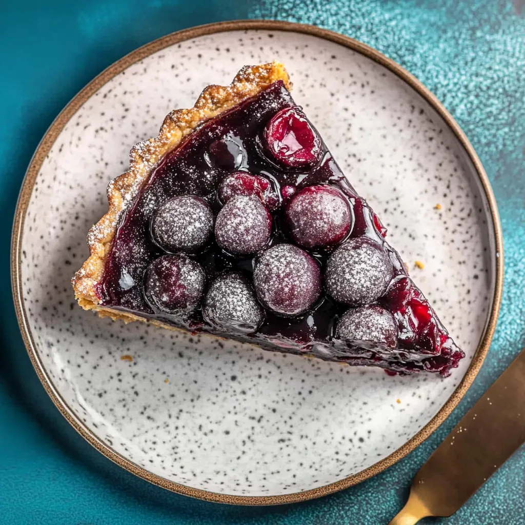 Eine Platte mit einem Stück Kuchen, der mit Zitronen und Zuckerkonfekt garniert ist.
