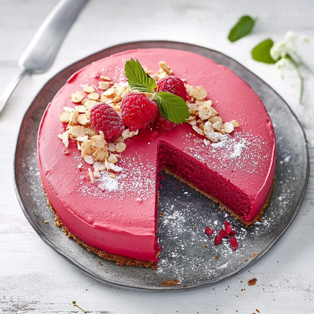 Eine süße Raspberry-Kuche mit einer Schlagseite und einer Schmelzstelle.
