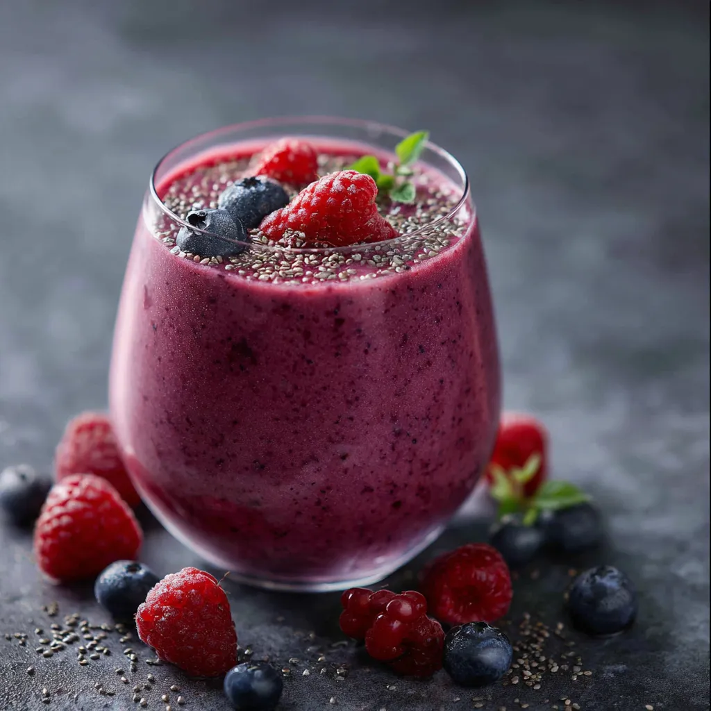 Ein Glas mit einer Mischung aus Raspberry, Blueberry und anderen Zutaten.
