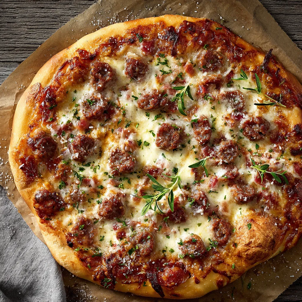 Eine pizza mit saurem Käse und Zwiebeln auf einem Teller.