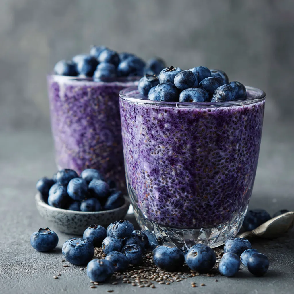 Zwei Gläser mit Blaubeeren-Smoothie.