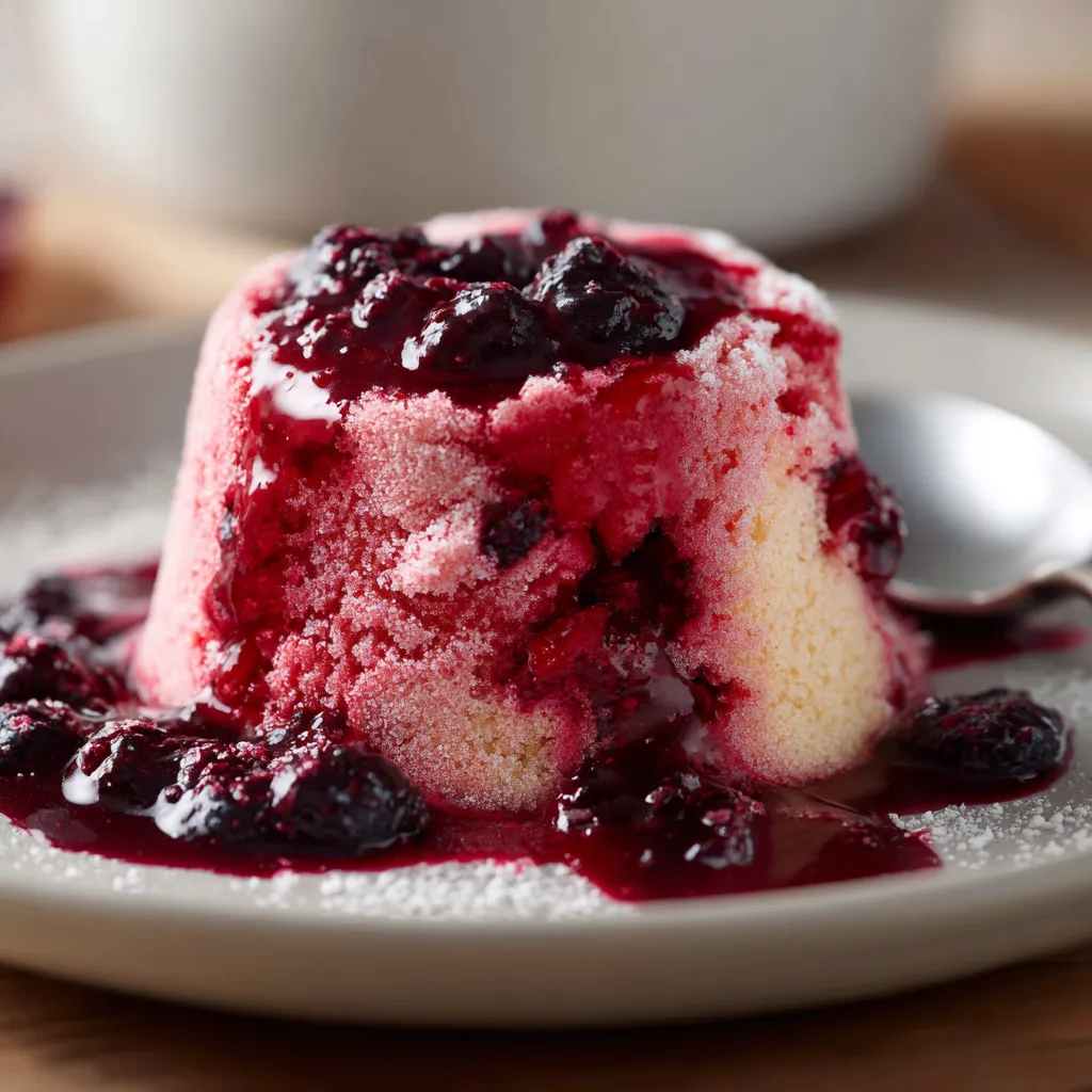 Eine Platte mit einem Dessert, das aus einer Masse von Zuckar, Sahne und Zitronen besteht.