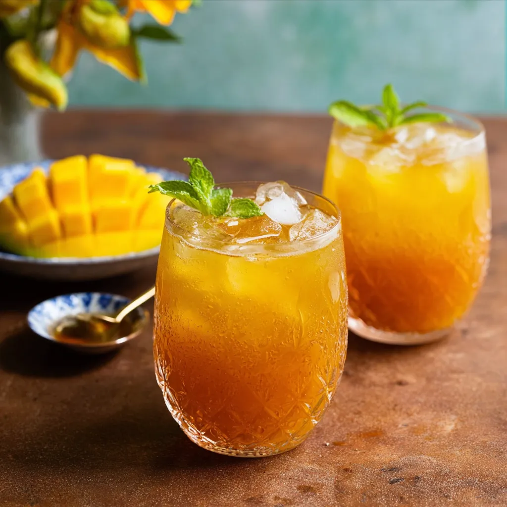Zwei gläserne Cocktails mit Eis und Mint.