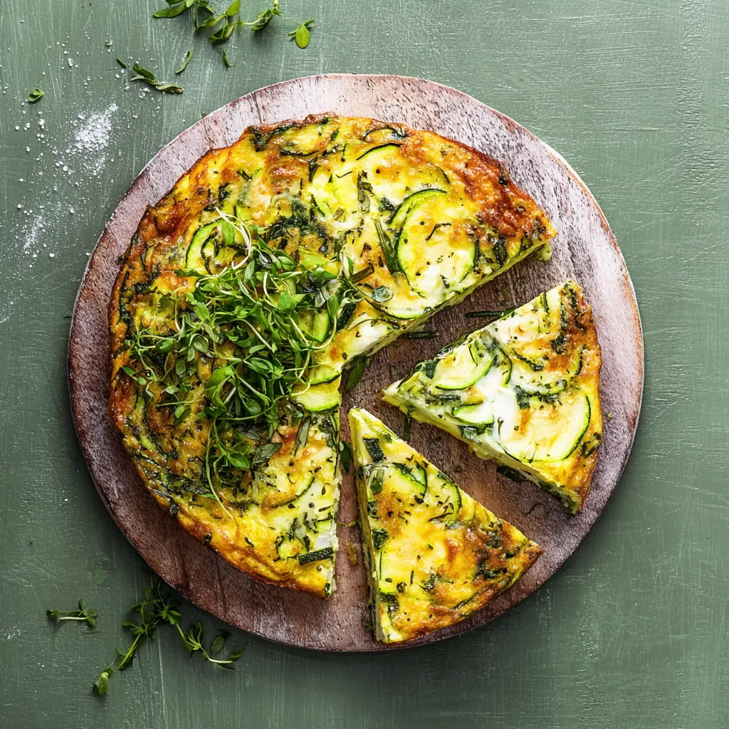 Eine Zucchini-Käse-Pizza auf einem Holzbrett.