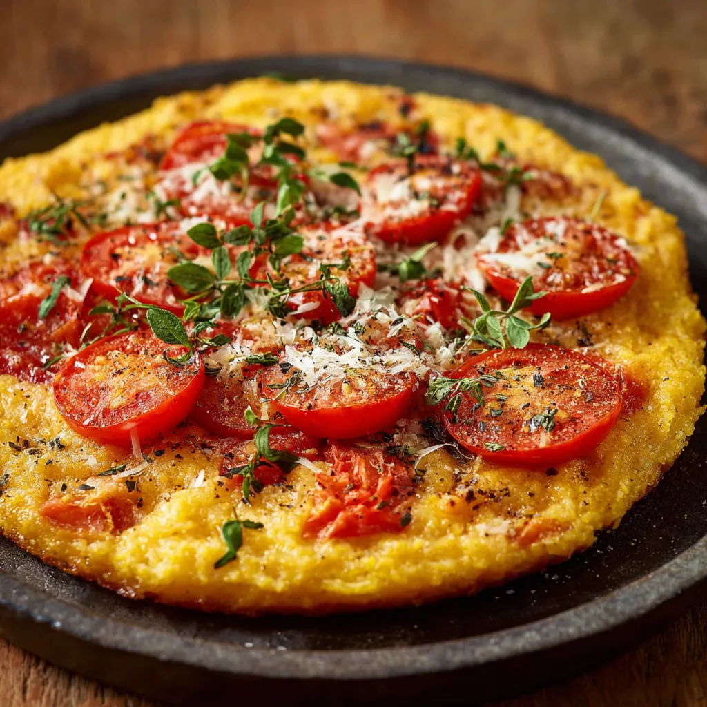 Eine pizza mit grünen Zutaten wie Basilikum und Tomaten auf einem Teller.