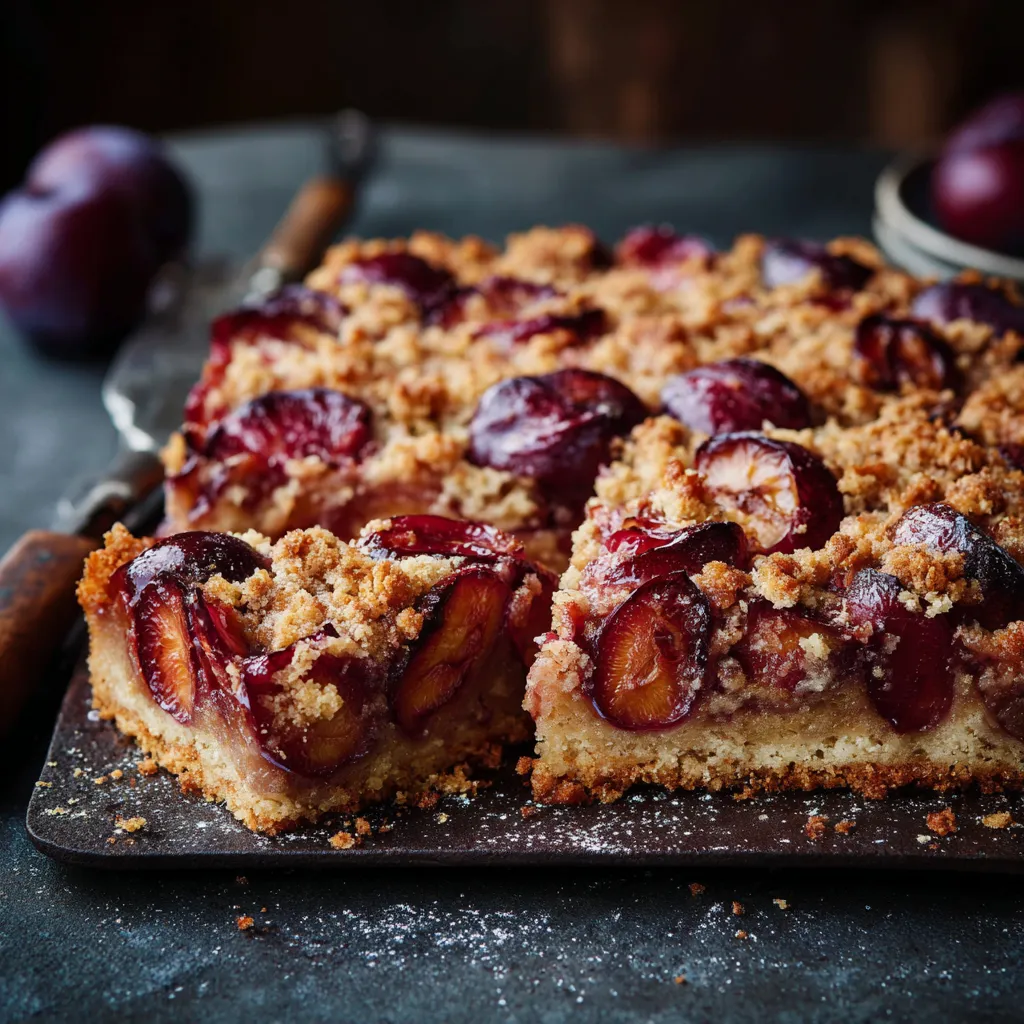 Eine Tafel mit einem Stück Kuchen, der aus Apfel und Zucker besteht.