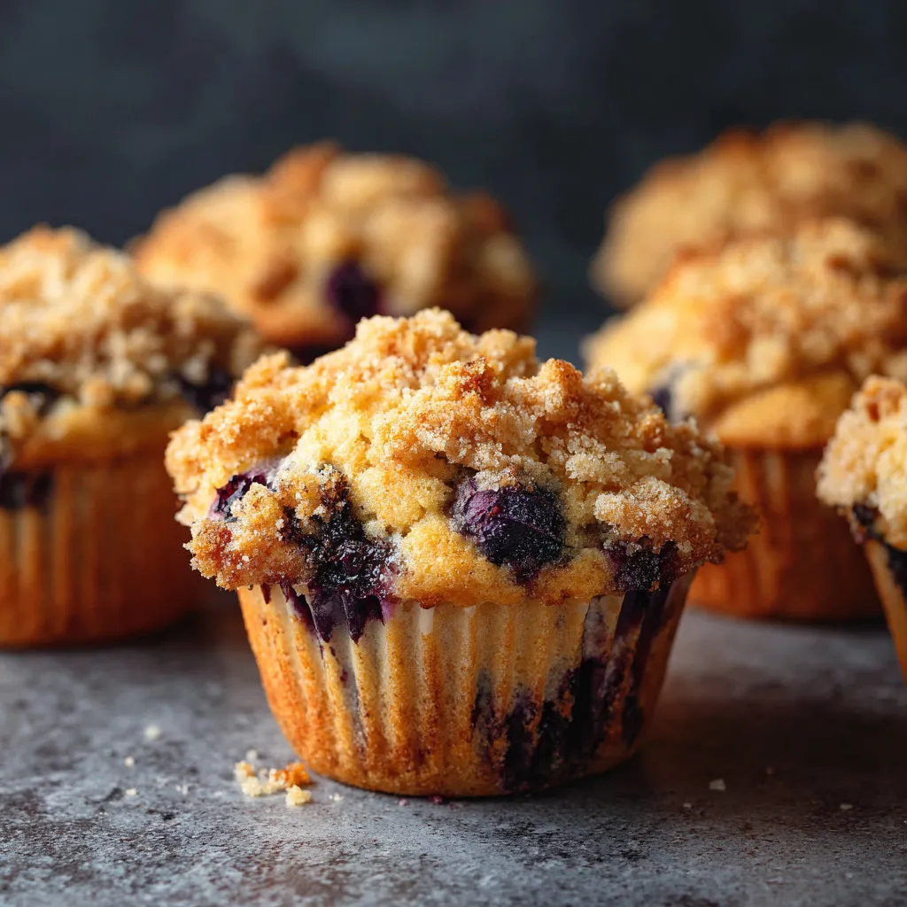 Ein muffin mit einer blauen fruchtfüllung, die in einem schwarzen Behälter auf einem Tisch liegt.