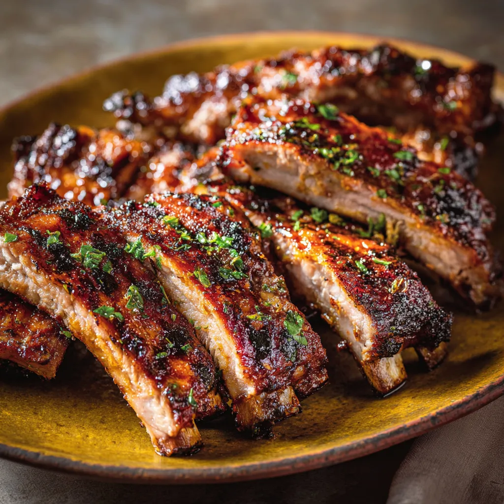Eine Platte mit BBQ-Ham, die in Stücke geschnitten wurde.