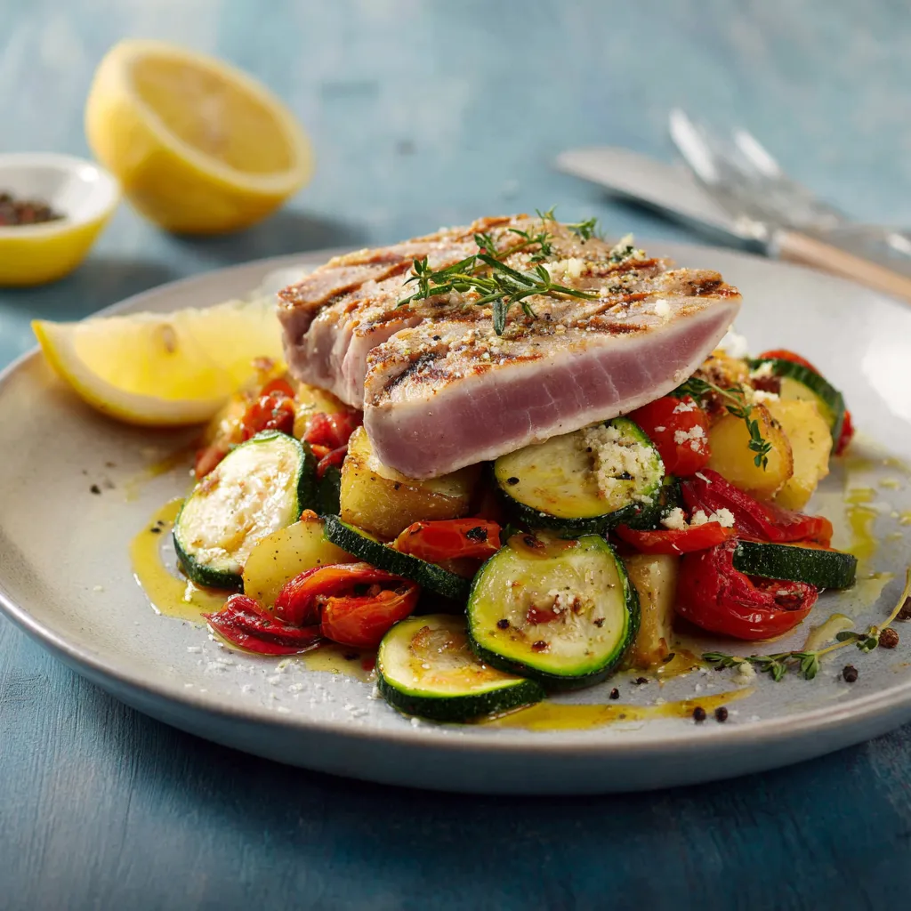 Eine Platte mit Zwiebeln, Tomaten, Paprika, Zucchini und Salat.