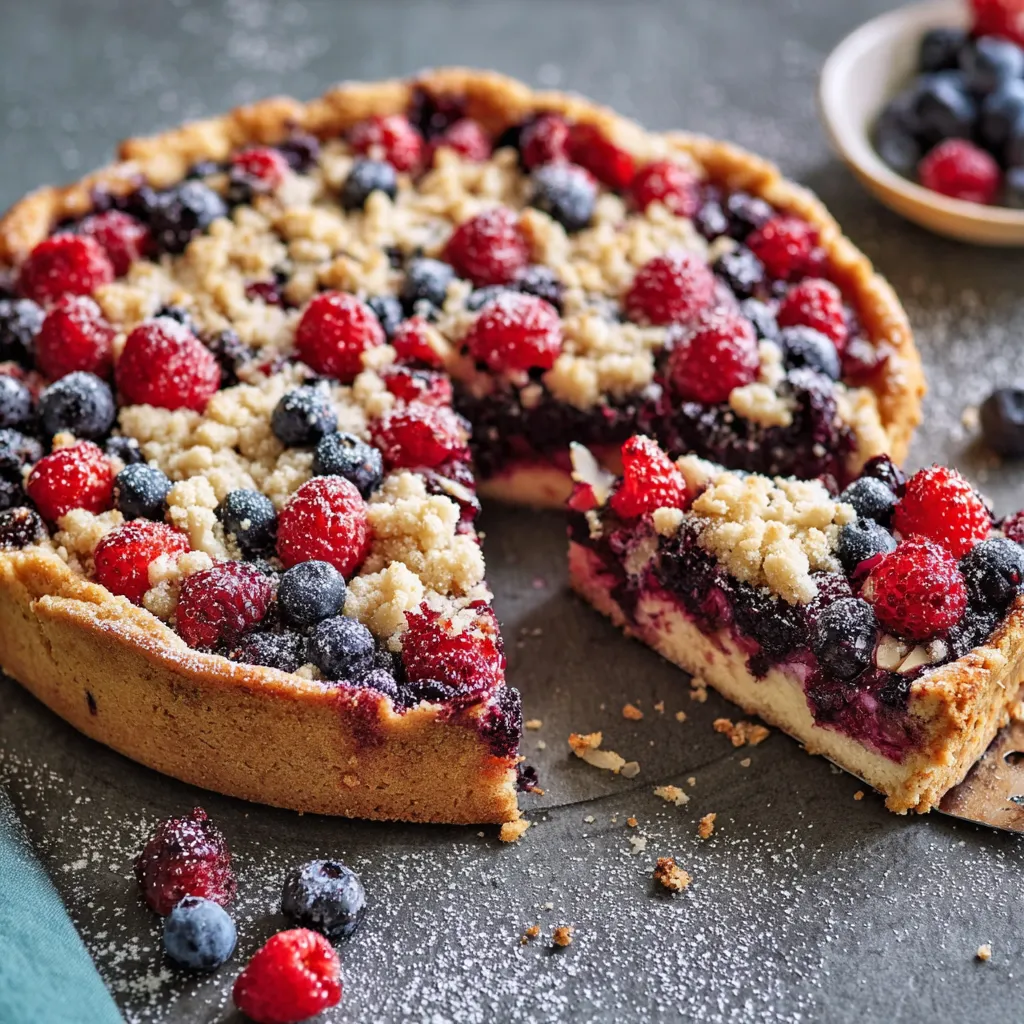 Eine halbe Tafel mit einem Raspberry-Birsch-Kuchen auf einem Tisch.