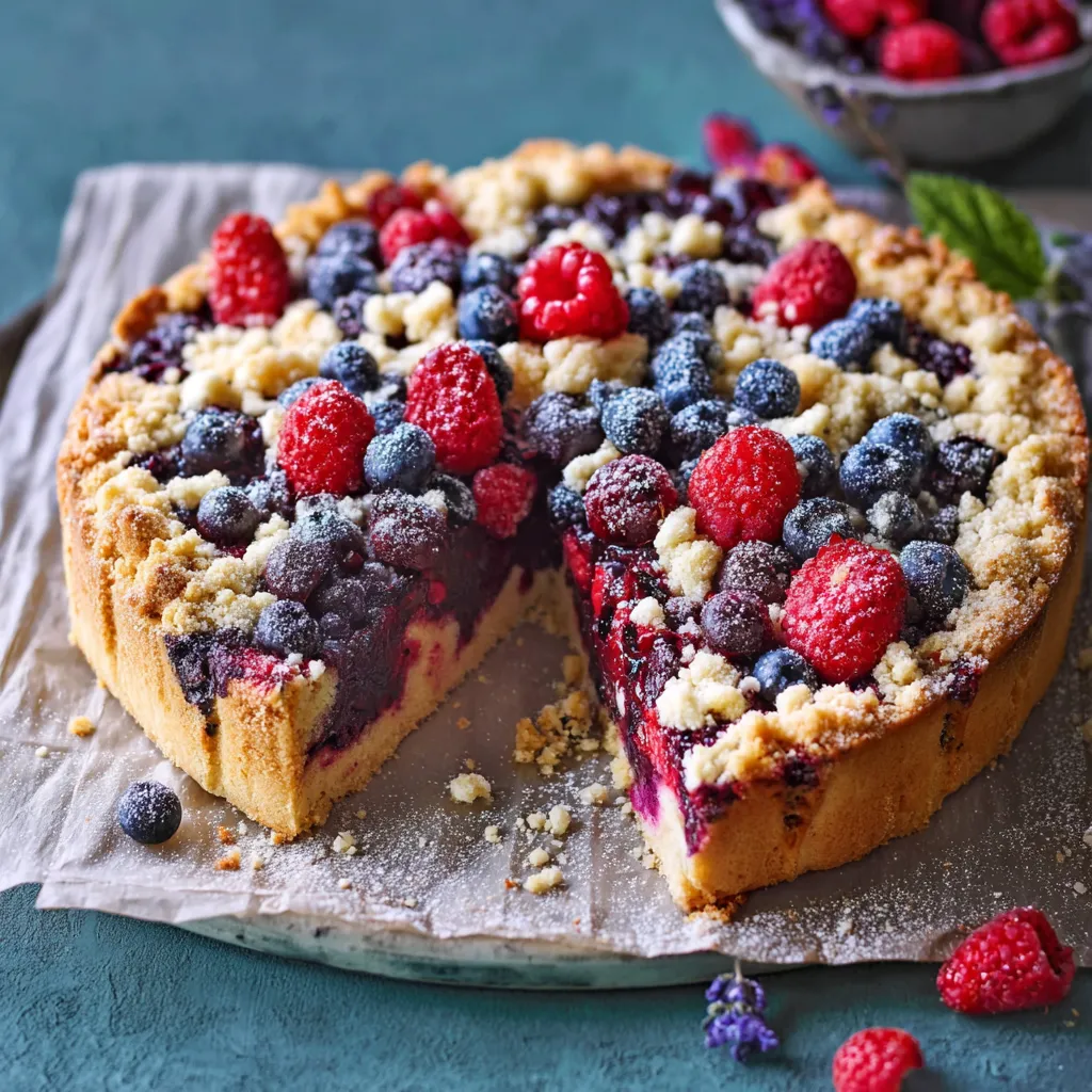 Ein Stück Kuchen mit Raspberry-Füllung auf einem Teller.