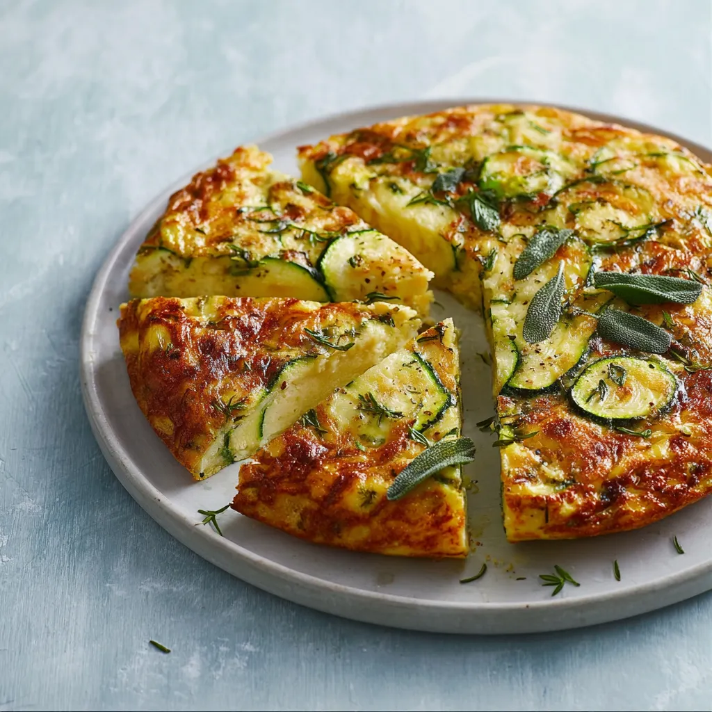 Eine Zucchini-Käse-Pizza auf einem Teller.