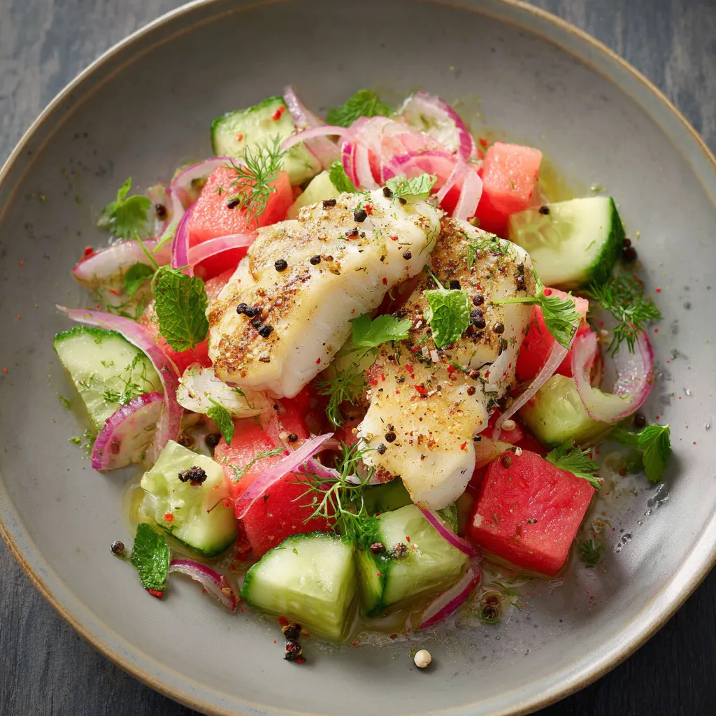 Ein Schüssel mit frischem Fisch, Zwiebeln, Tomaten, Zucchini, Papaya und anderen Gemüse.