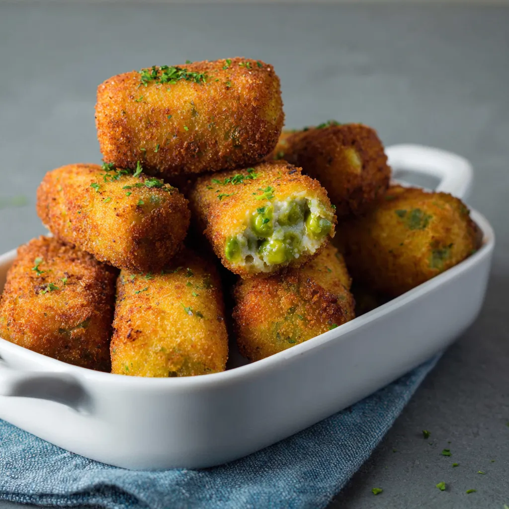 Ein weißer Teller mit frisch zubereiteten, frittierten oder gebackenen, mit Zwiebeln und Mayonnaise garnierten, kleinen Kichererbsen- oder Kartoffelkugeln.