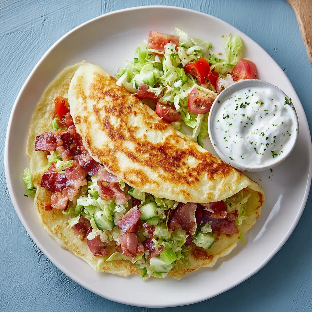 Ein weißer Teller mit einer Salat-Topping, einer Tomaten-Topping und einer Eiersalat-Topping.