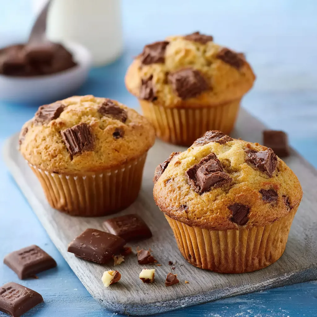 Ein Teller mit drei Muffins, die mit Schokoladenschokolade und Schokoladenschokolade bestreut sind.
