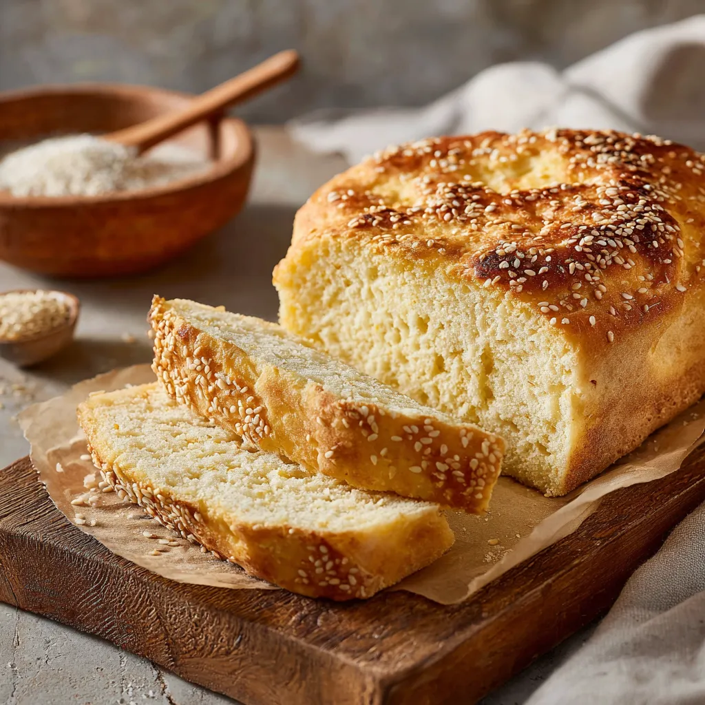 Eine Scheibe Brot auf einem Brett.