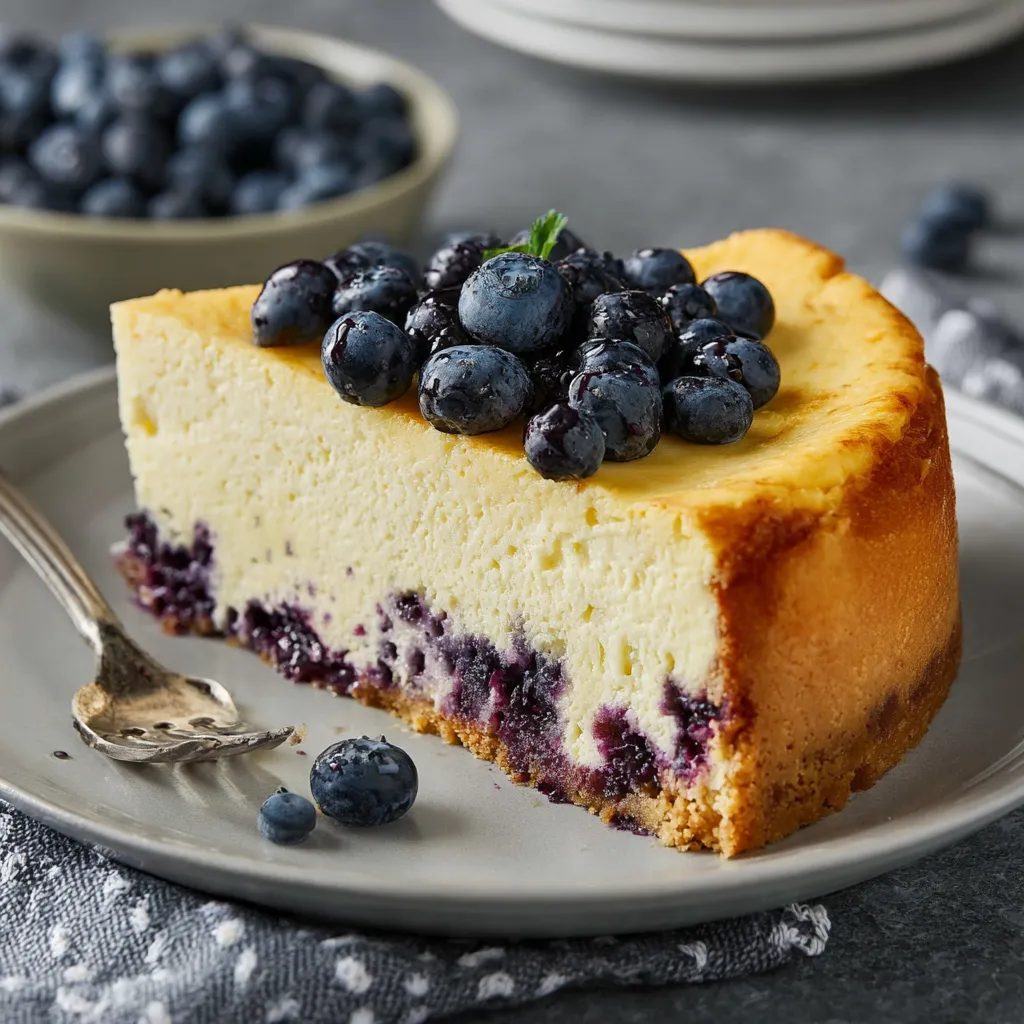 Ein Stück Käse mit Blaubeeren darauf.