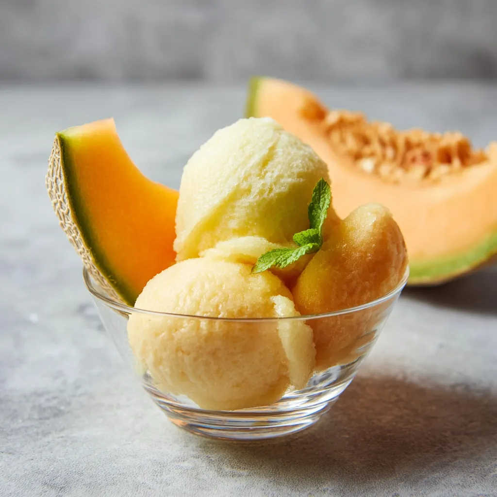 Ein Glas mit Eiscreme und einer halben grünen Melone.