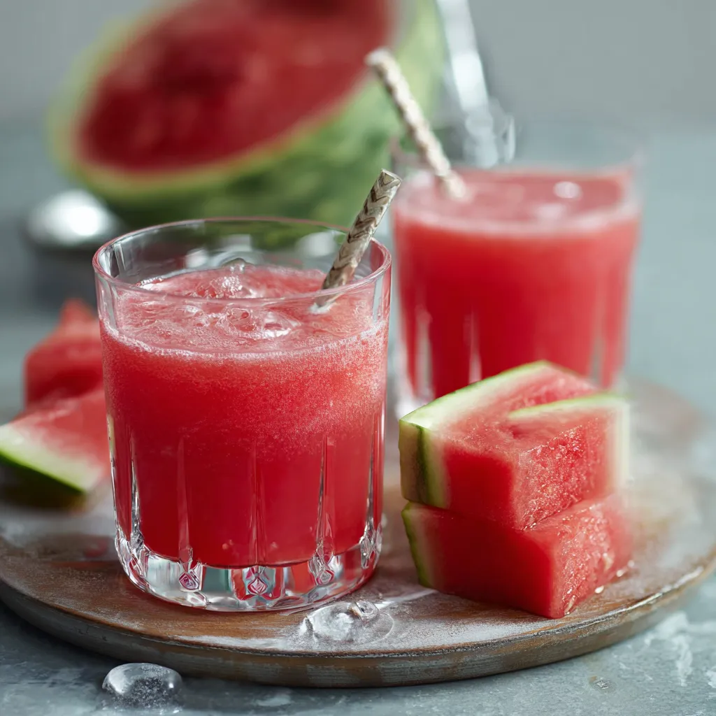Ein Glas mit einer roten Getränk, das aus einer halben Kiste von frischem Obst gemacht wurde.