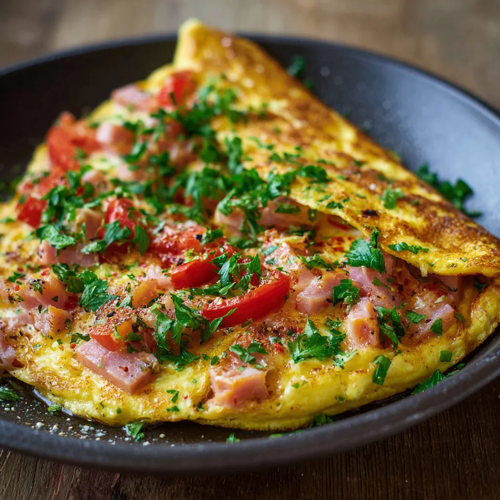 Ein Ei mit Tomaten und Zwiebeln.