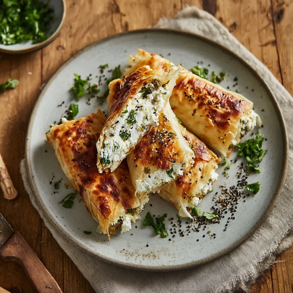 Ein Plate mit zwei Scheiben Pizza mit grünen Zutaten darauf.