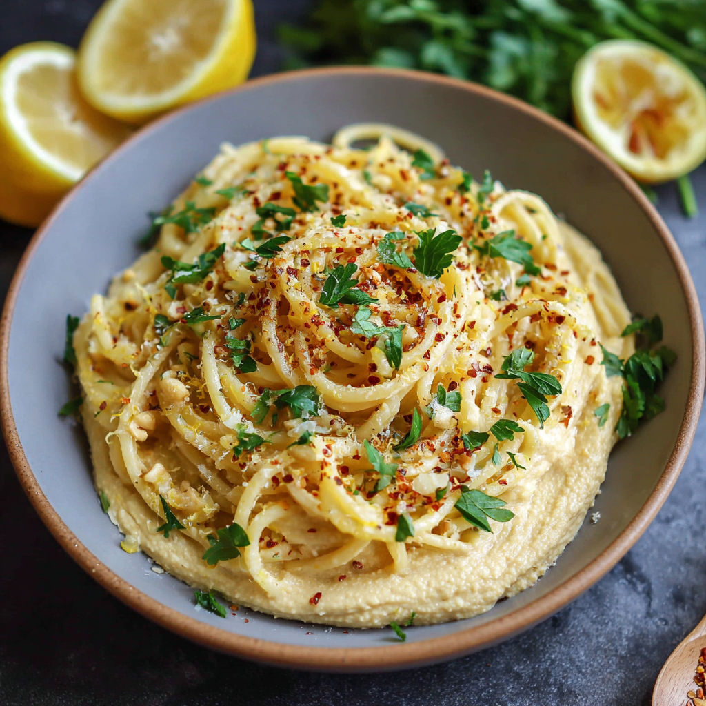 A bowl of pasta with lemon wedges on top.