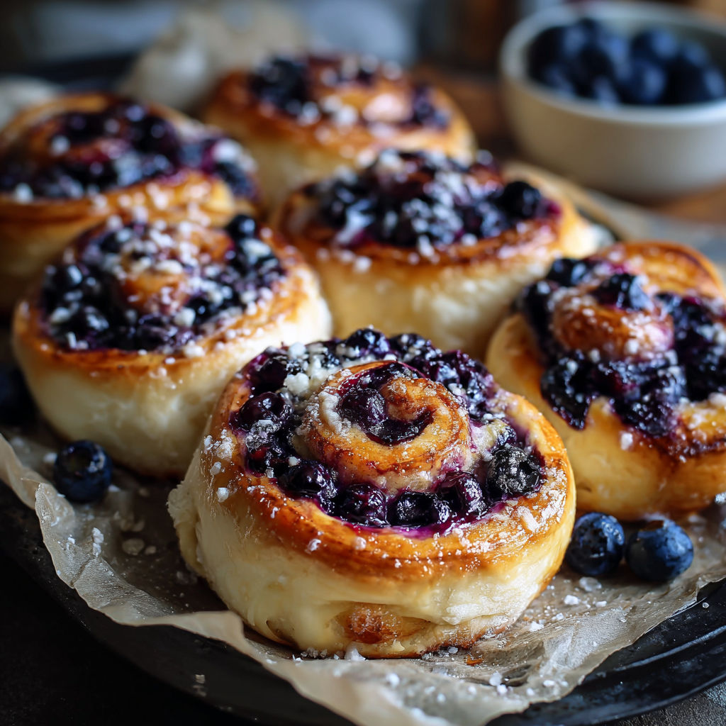 A plate of blueberry swirl pastries.