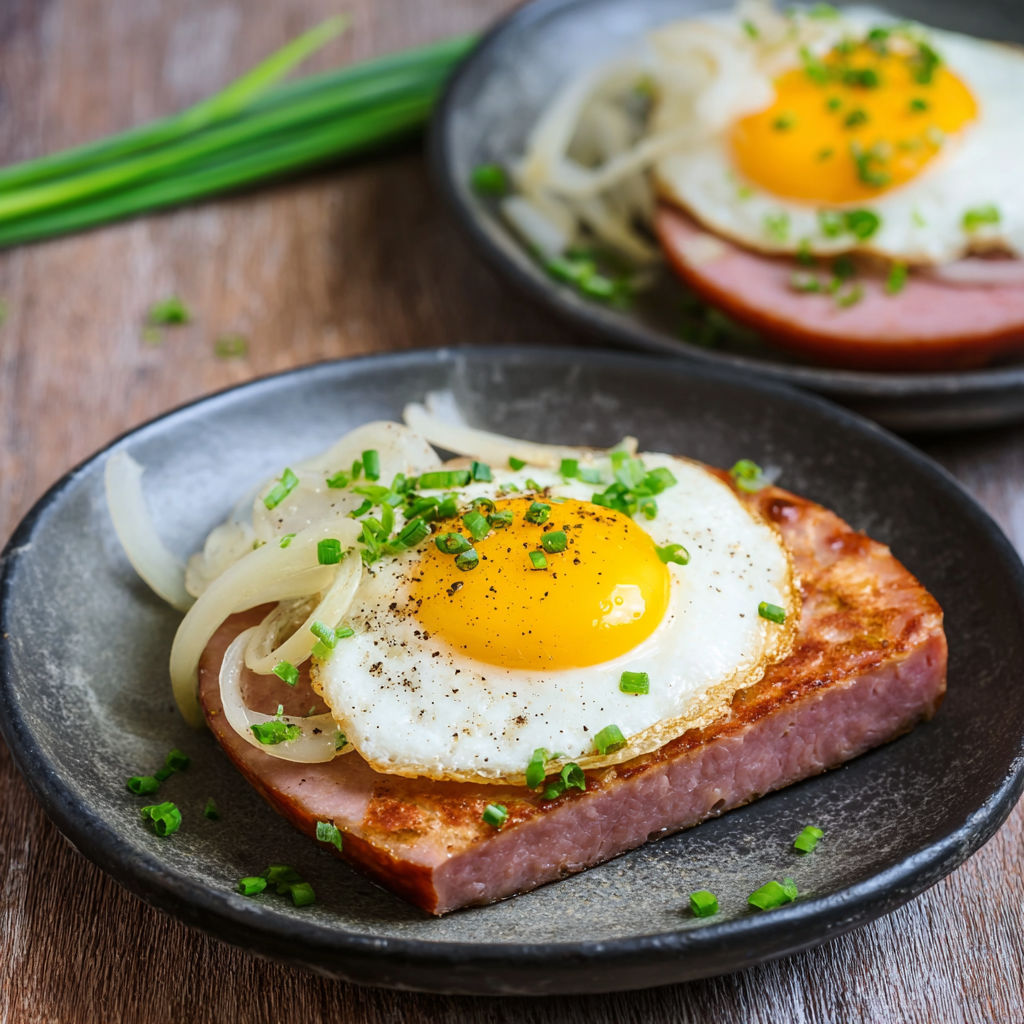 A plate of eggs and onions.